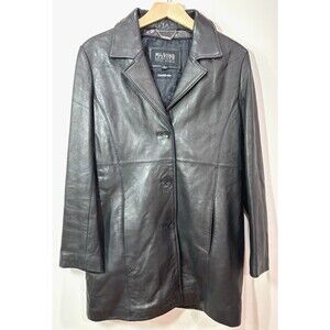 Wilsons Pelle Studio Black Leather Jacket Women Large Y2K Mid Length Baddie Moto